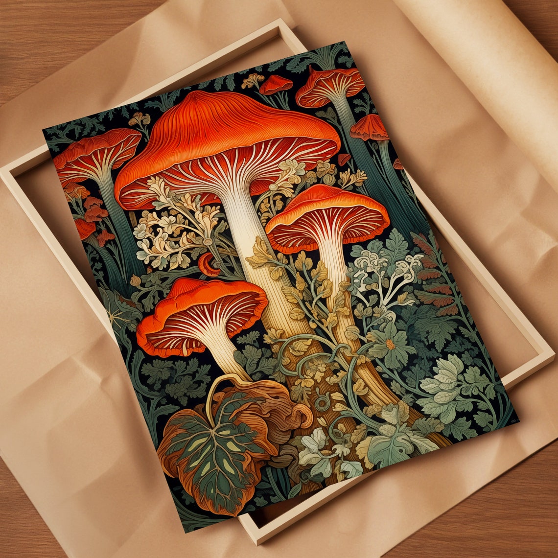 William Morris Inspired Mushroom Art Print - Image 4