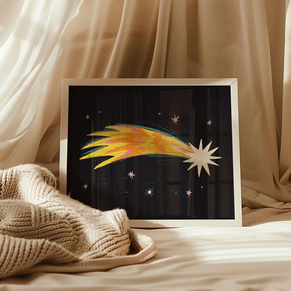 Make a Wish Shooting Star Night Sky Nursery Celestial Art Poster