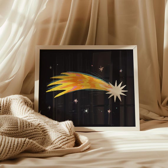 Shooting Star Wall Art Night Sky Print Cozy Celestial Decor Nursery Stars Poster Dreamy Bedroom Space Home Wish Gift