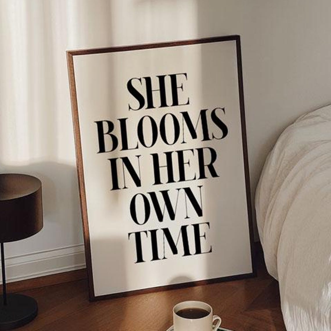 She Blooms In Her Own Time Elegant Feminist Growth Quote Poster
