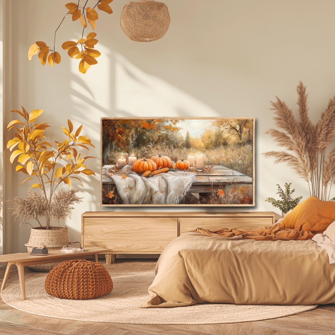 Fall Pumpkins Thanksgiving Oil Painting Art Print - Image 2