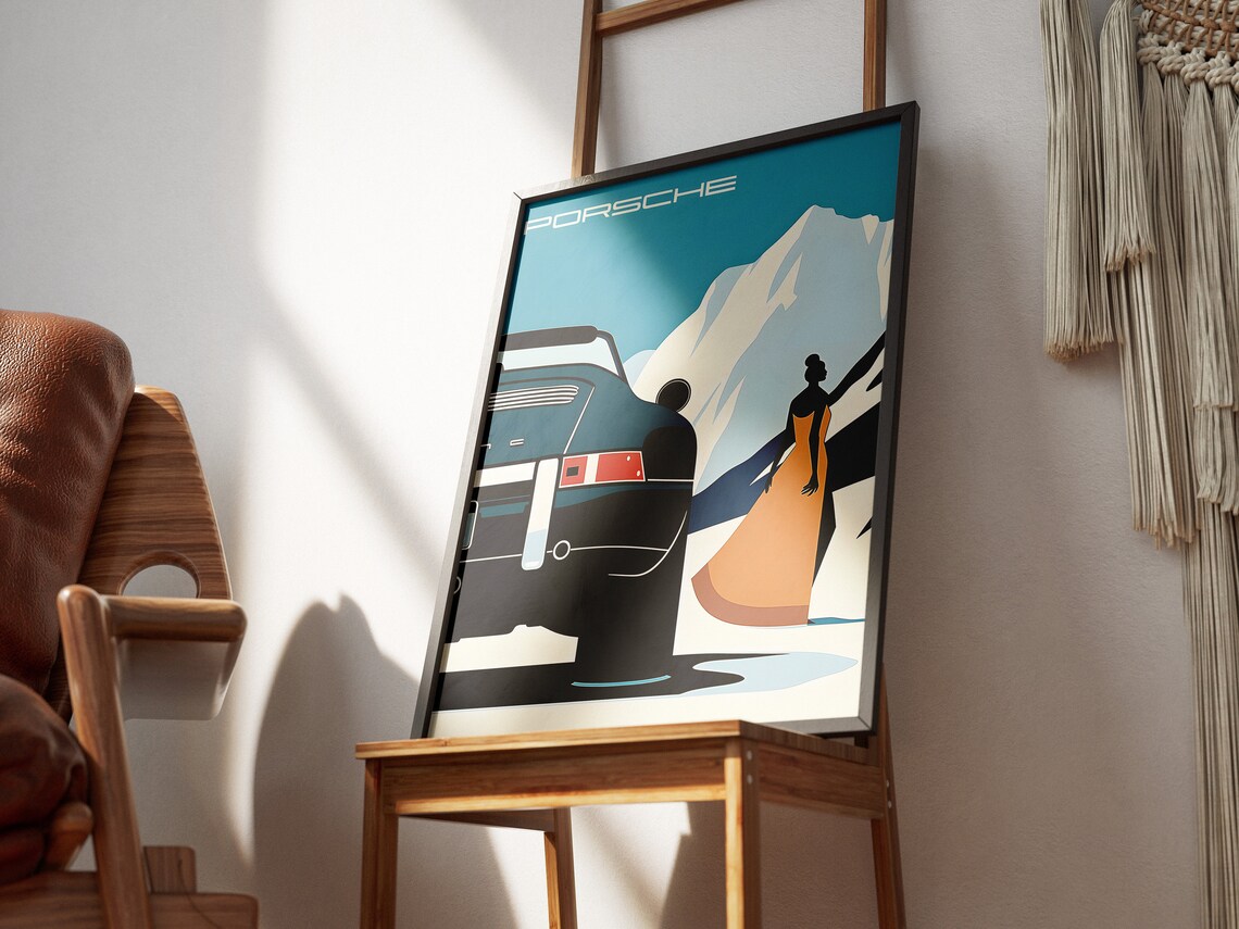 Porsche 911 Rear View Alpine Snow Mountain Lady Dress Poster - Image 2