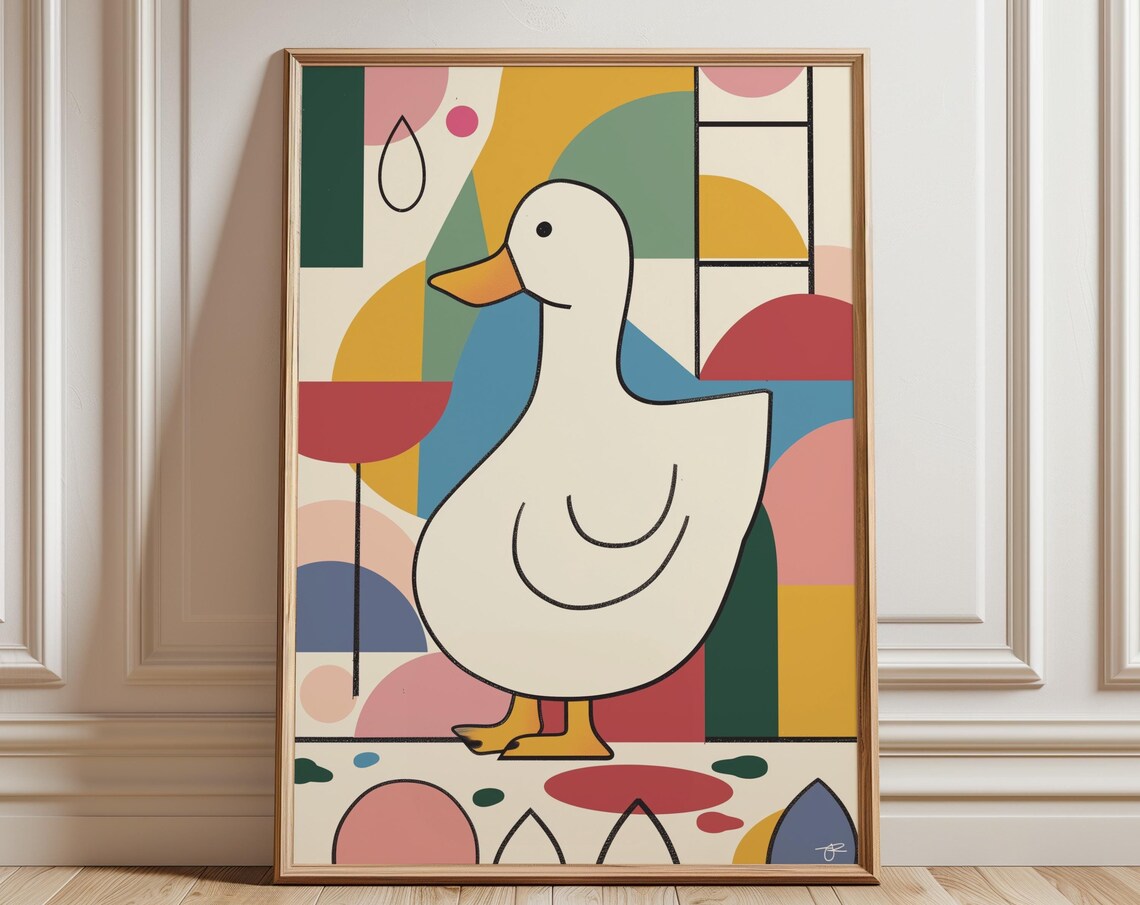 Colorful Duck Geometric Abstract Art Funky White Duck Poster