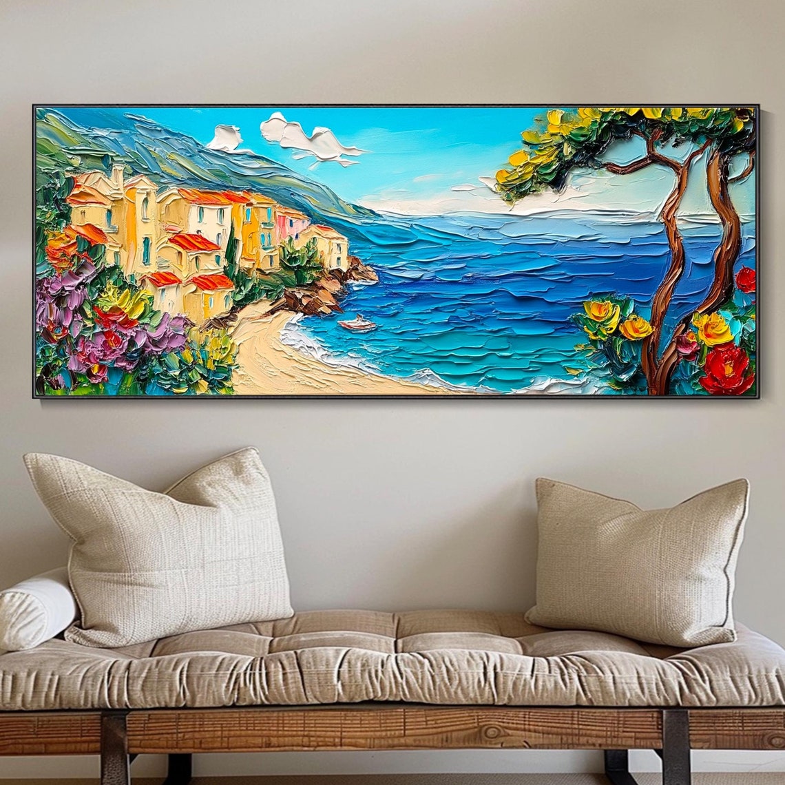 Mediterranean Coastal Village Cliff Turquoise Sea Landscape Poster