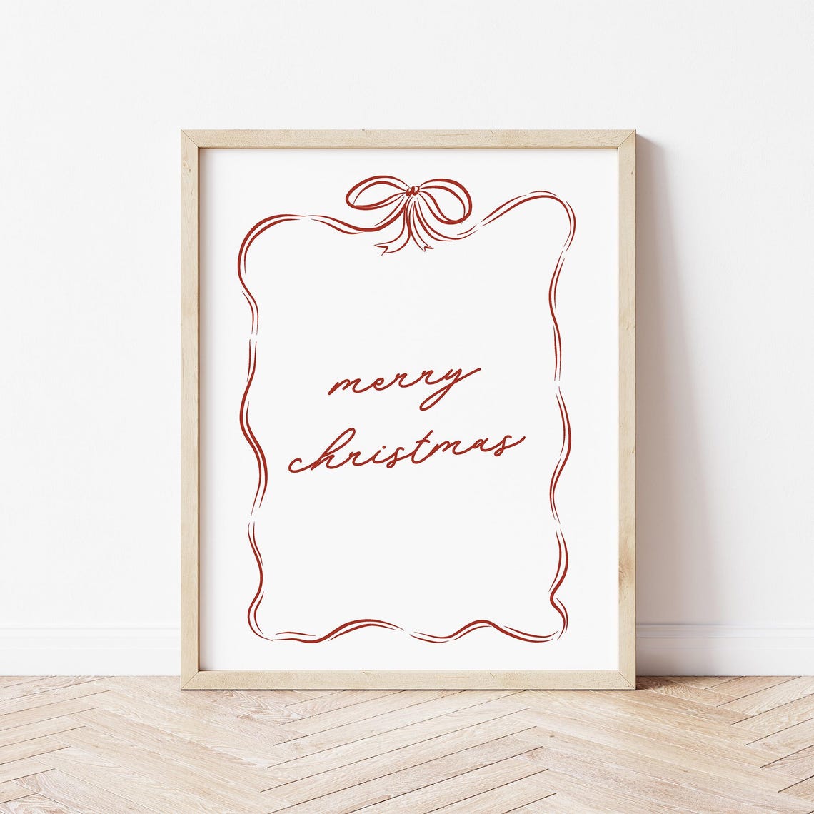 Merry Christmas Script Lettering with Red Ribbon Border Poster - Image 4