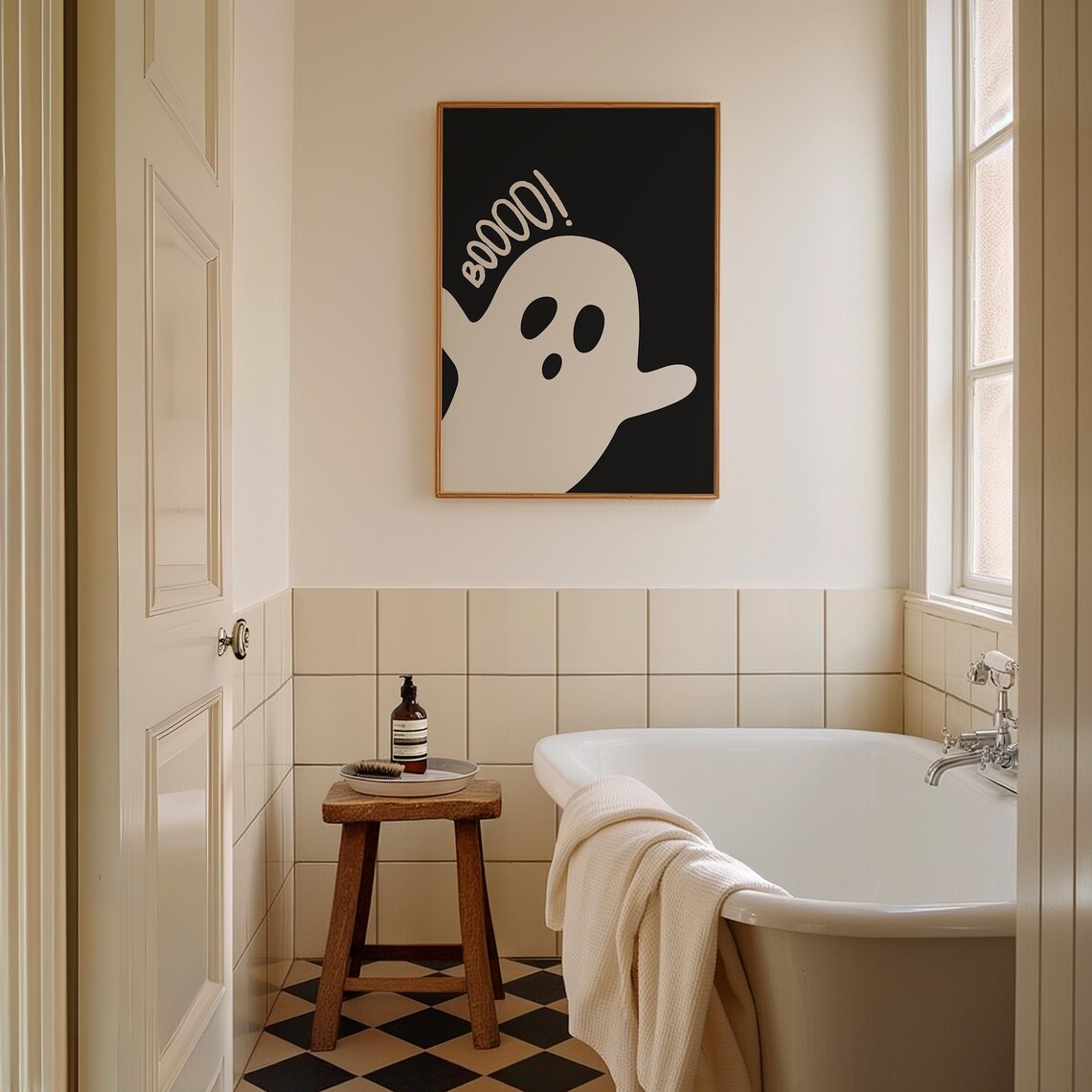 Boooo Ghost Cute Retro Black Spooky Halloween Nursery Art Poster - Image 5