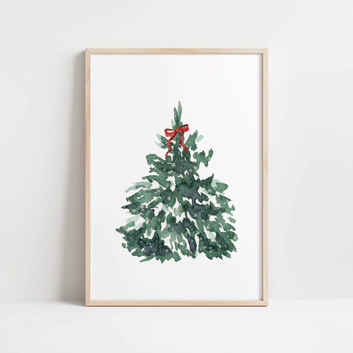 Watercolor Christmas Tree with Red Bow Minimalist Holiday Poster - Image 3