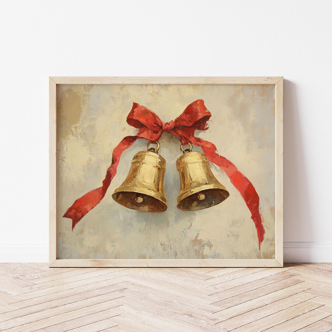 Gold Jingle Bells with Red Ribbon Bow Vintage Christmas Poster - Image 3