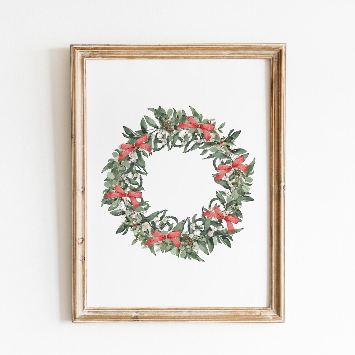 Watercolor Christmas Wreath Red Bows Winter Holiday Decor Poster