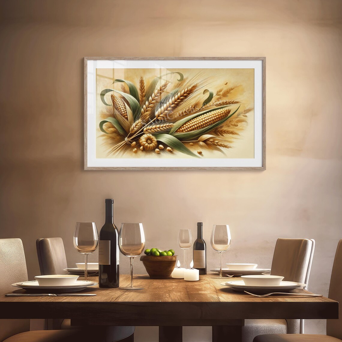 Golden Wheat and Corn Ears Harvest Bouquet on Warm Gold Poster