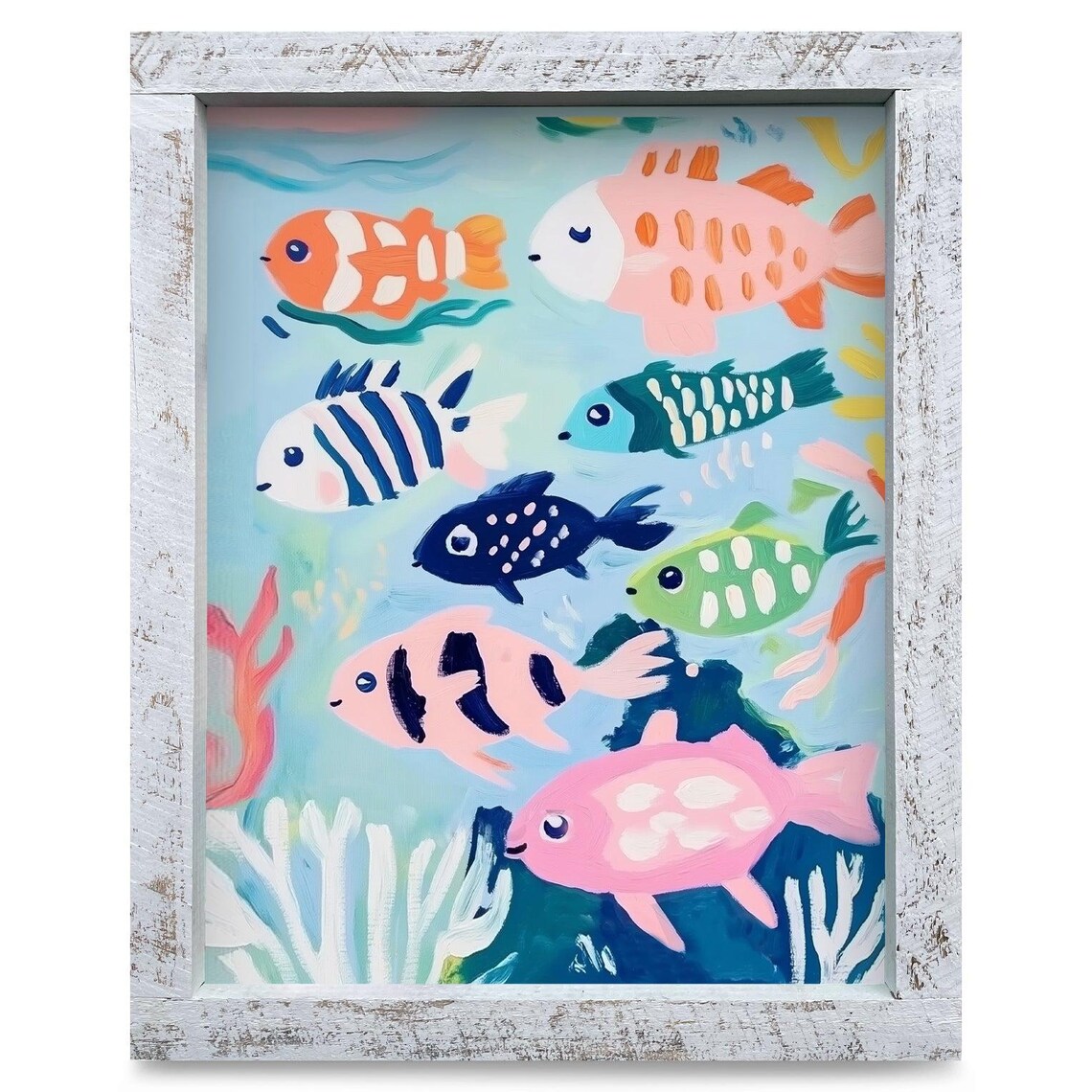 Colorful Cartoon Fish Swimming in a Coral Reef Nursery Poster
