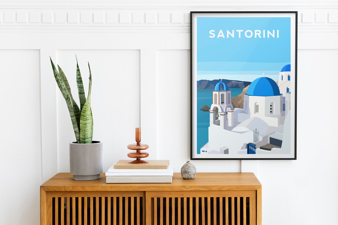 Santorini Travel Poster, Greek Landscape Wall Art - Image 2