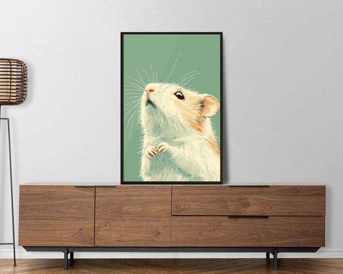 Cream Hamster Looking Up Minimalist Sage Green Background Wall Art - Image 5
