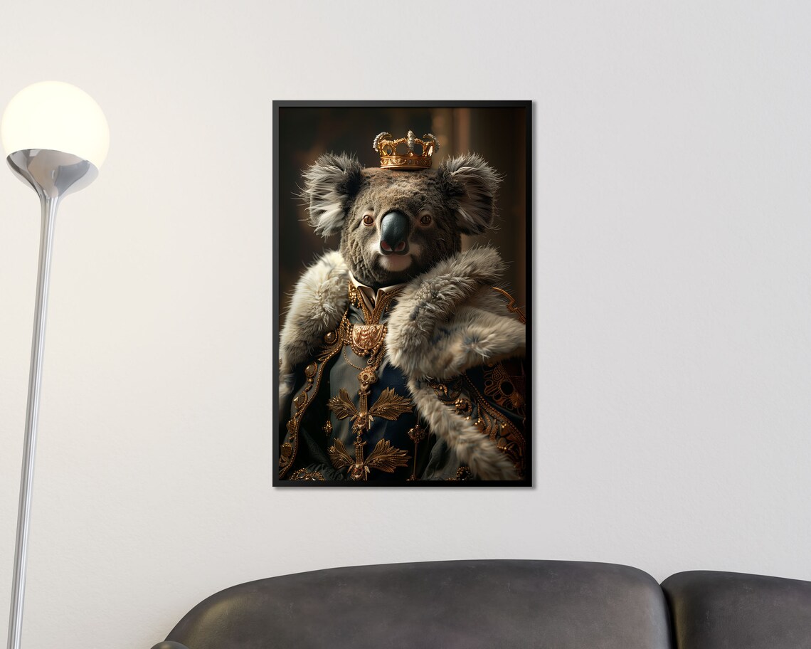 Royal Koala In Gold Crown Regal Marsupial Portrait Wall Art Poster