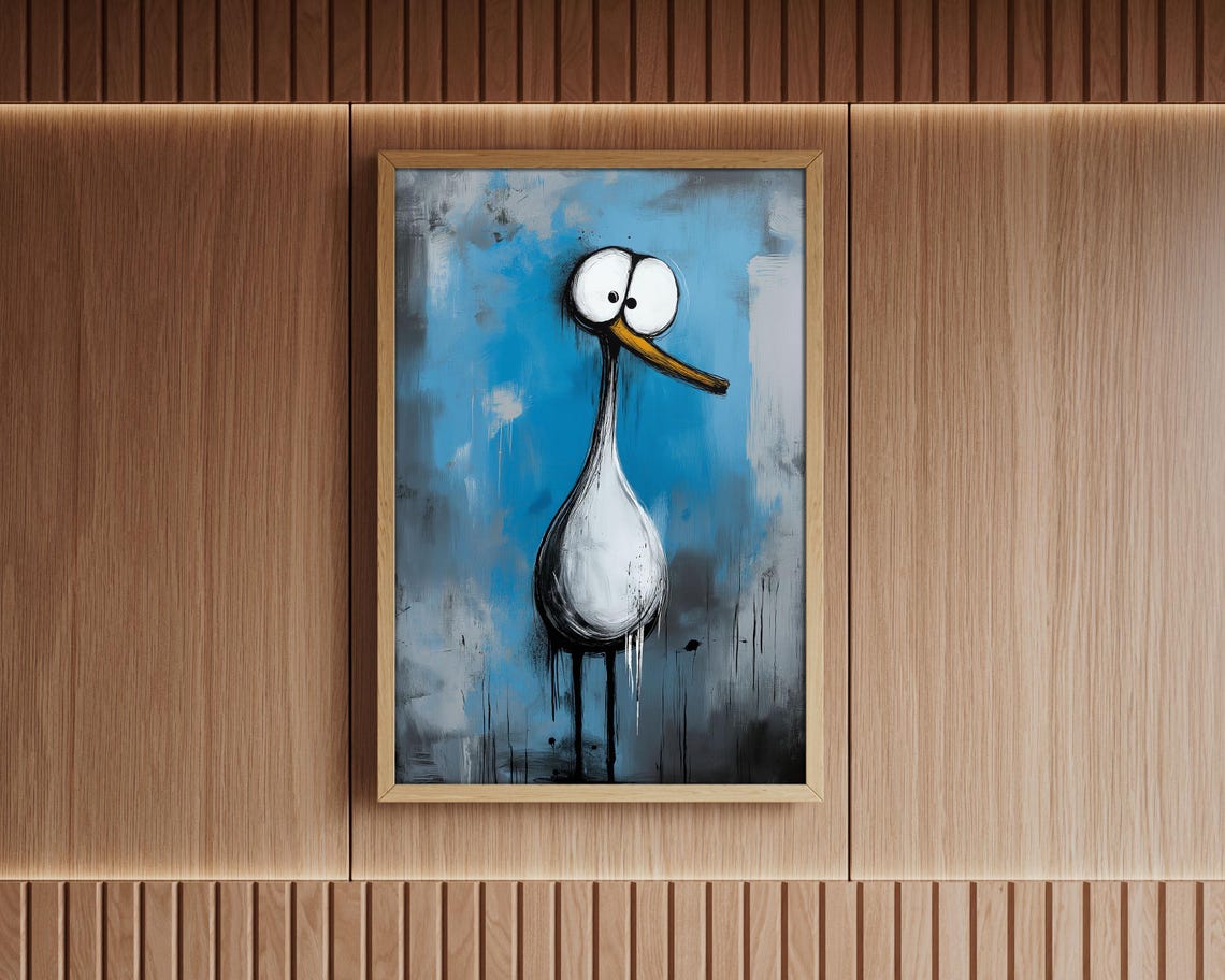 Funny Goofy Bird Quirky Cartoon Painting Blue Abstract Art Poster - Image 5