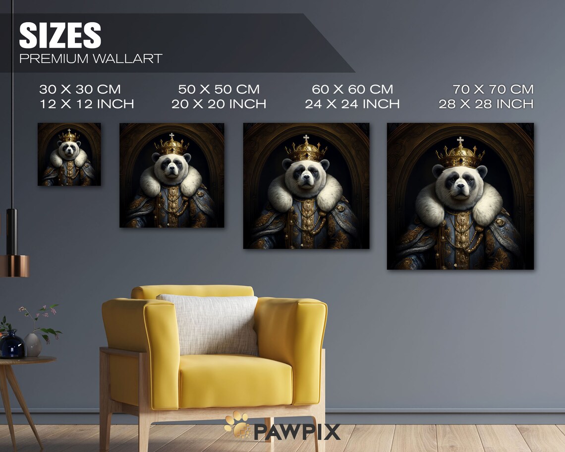 Royal Panda King With Golden Crown Fur Cape Majestic Animal Portrait Art - Image 3