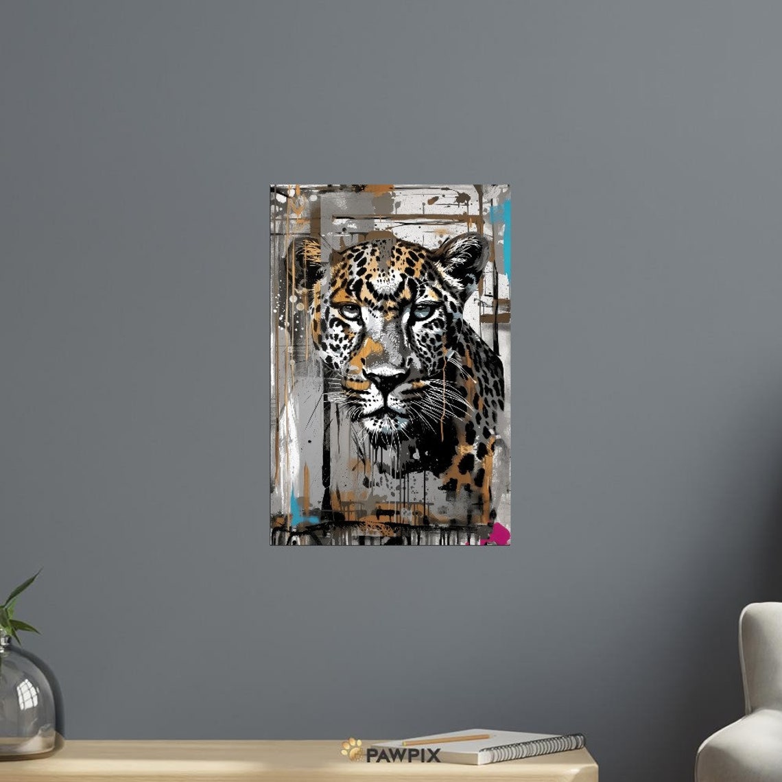 Urban Graffiti Leopard Portrait Vibrant Street Art Wildlife Poster - Image 2