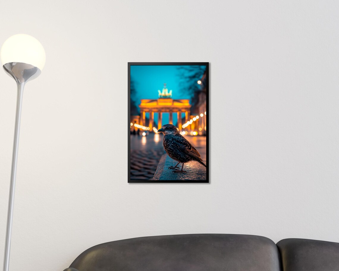 Berlin Brandenburg Gate Night Lights Starling Bird City Photo Poster - Image 2