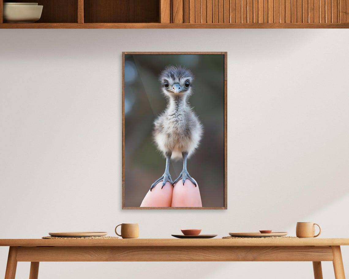 Tiny Baby Emu Chick Standing on Fingertips Cute Photo Wall Art - Image 5
