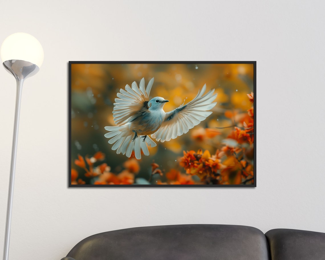 White Bird In Flight Over Autumn Foliage Birdwatcher Nature Poster - Image 3