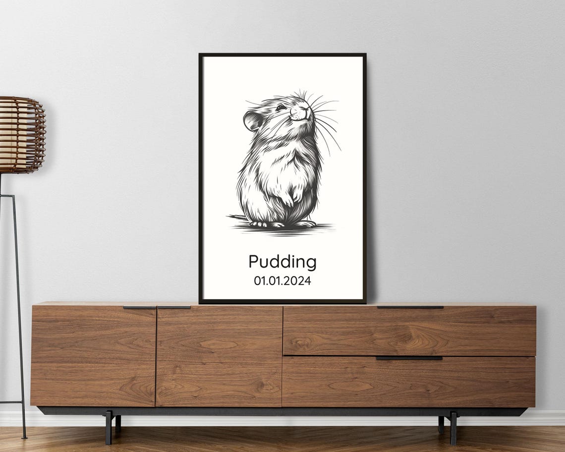 Personalized Guinea Pig Portrait Pudding Custom Pet Memorial Wall Art - Image 2