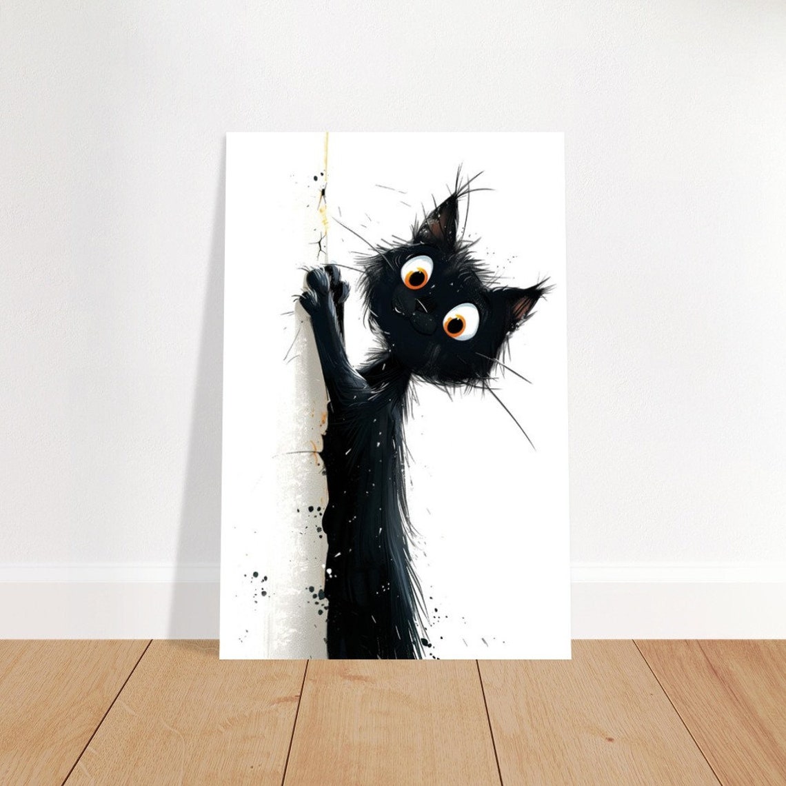 Funny Peeking Black Cat Cartoon Ink Splatter Nursery Wall Art Poster - Image 4