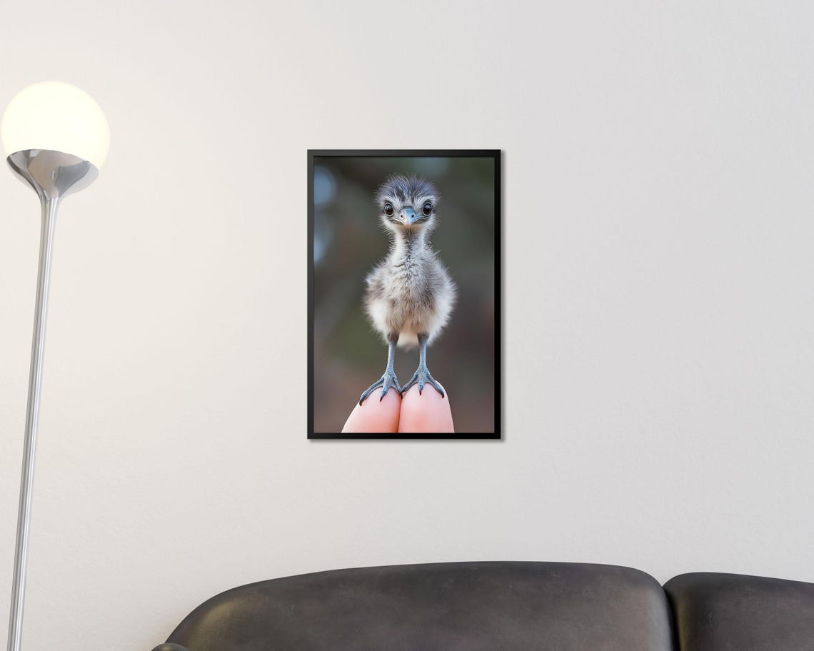Tiny Baby Emu Chick Standing on Fingertips Cute Photo Wall Art - Image 2