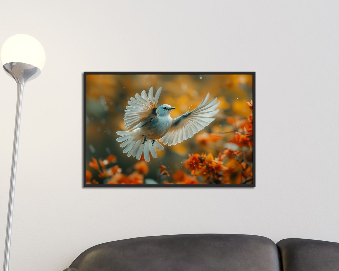White Bird In Flight Over Autumn Foliage Birdwatcher Nature Poster