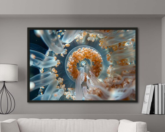 Jellyfish Macro Close Up Translucent Tentacles Ocean Detail Art Poster