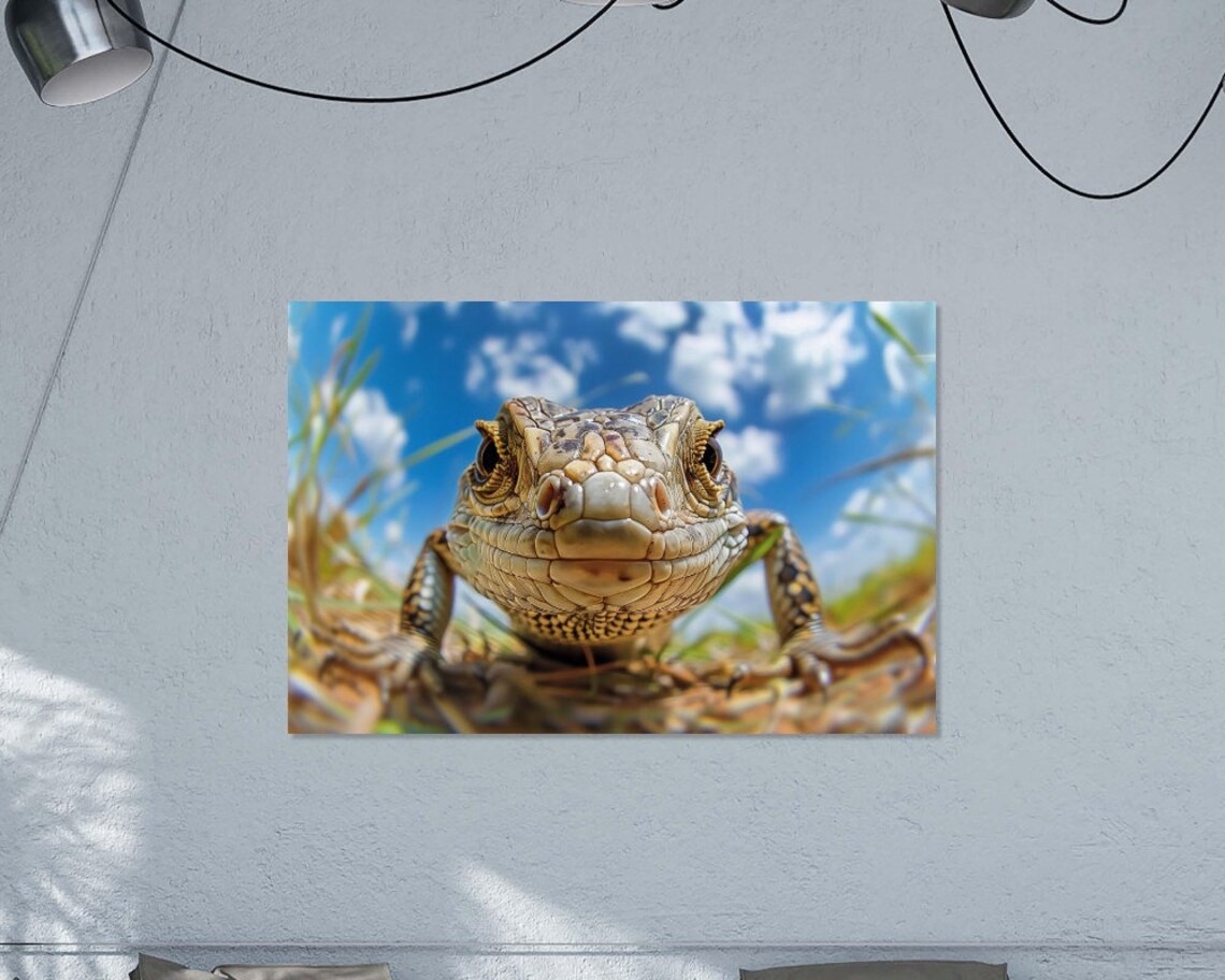 Lizard Extreme Close Up Smiling Face Blue Sky Reptile Photo Wall Art Poster - Image 3