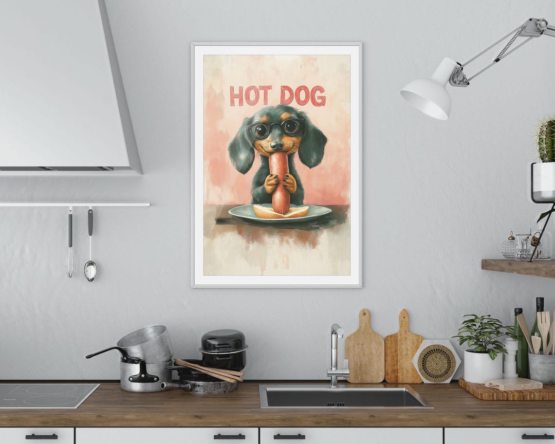 Funny Hot Dog Dachshund With Glasses Pink Kids Kitchen Quote Poster - Image 4