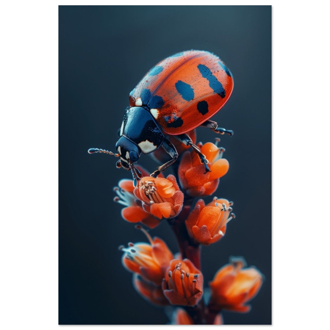 Red Ladybug On Orange Flower Macro Photography Nature Poster - Image 4
