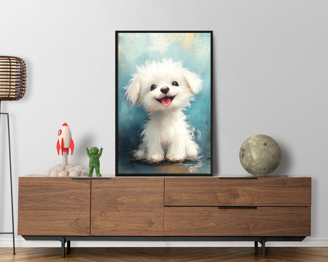 Adorable White Puppy Art Print Cute Dog Illustration Whimsical Animal Wall Art For Kids Room Or Living Room Gift For Dog Lovers - Image 5