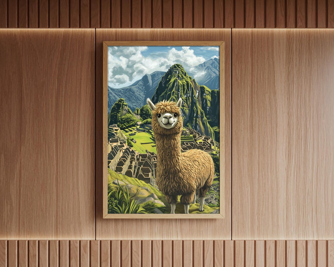 Smiling Alpaca at Machu Picchu Ruins Peru Andes Travel Poster - Image 7