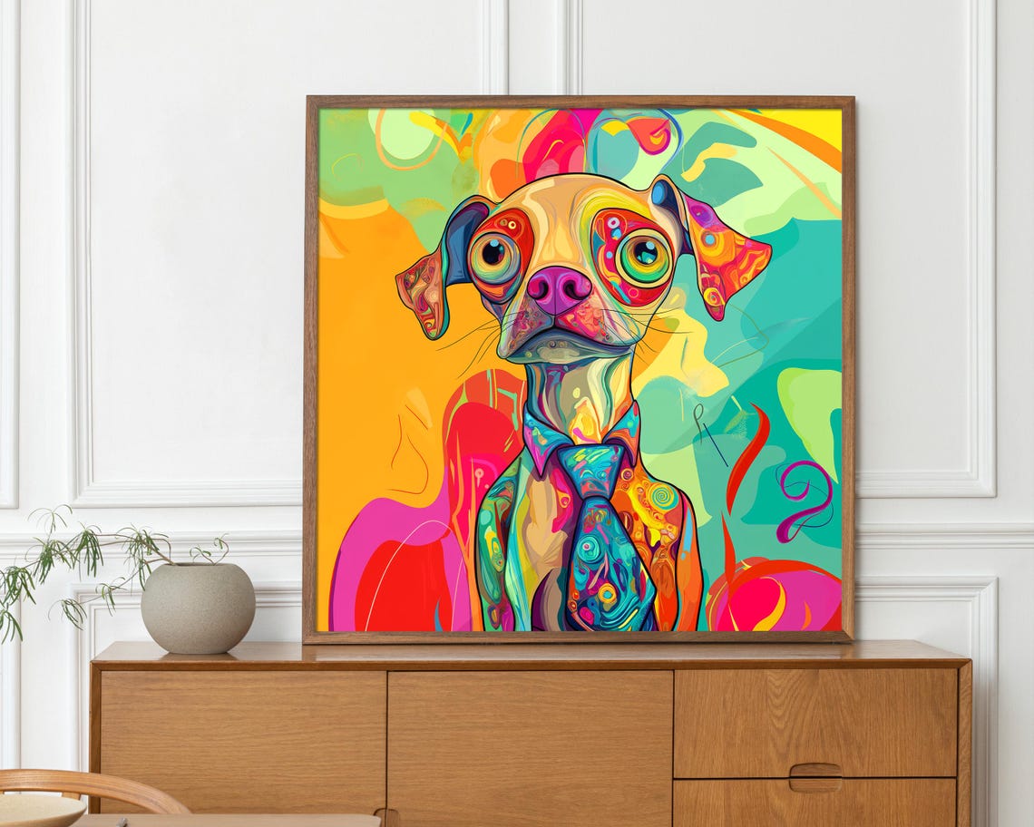 Colorful Abstract Dog In Tie Pop Art Vibrant Happy Puppy Poster - Image 3
