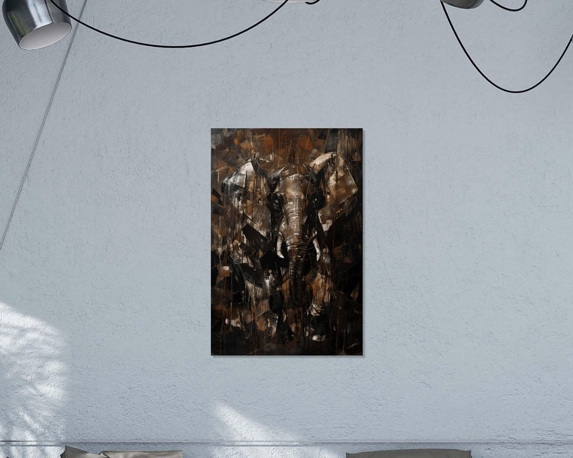 Cubist Elephant Abstract Art Dark Bronze Tones Dramatic Wall Poster - Image 2
