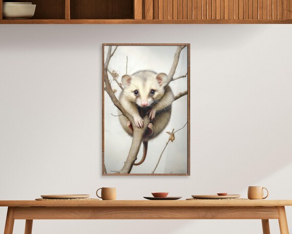 Possum Climbing Tree Branch Delicate Watercolor Wildlife Art Poster