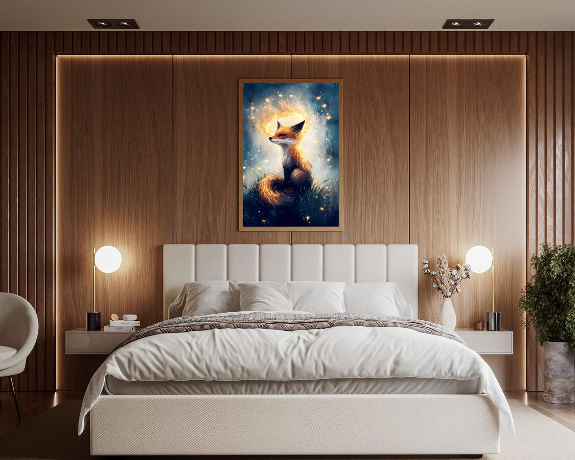 Mystical Glowing Fox With Fiery Aura Starry Night Fantasy Poster - Image 4