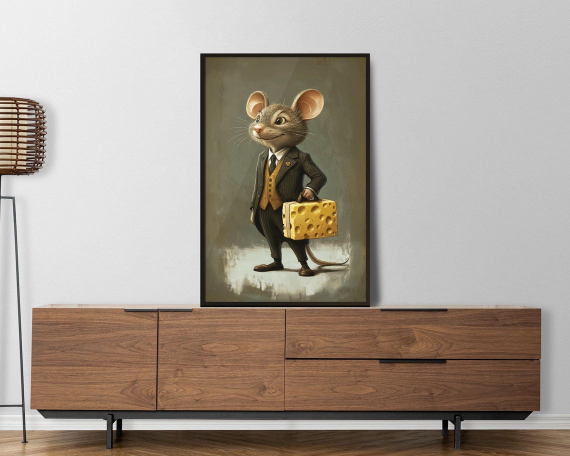 Businessman Mouse In Suit With Cheese Briefcase Funny Office Poster