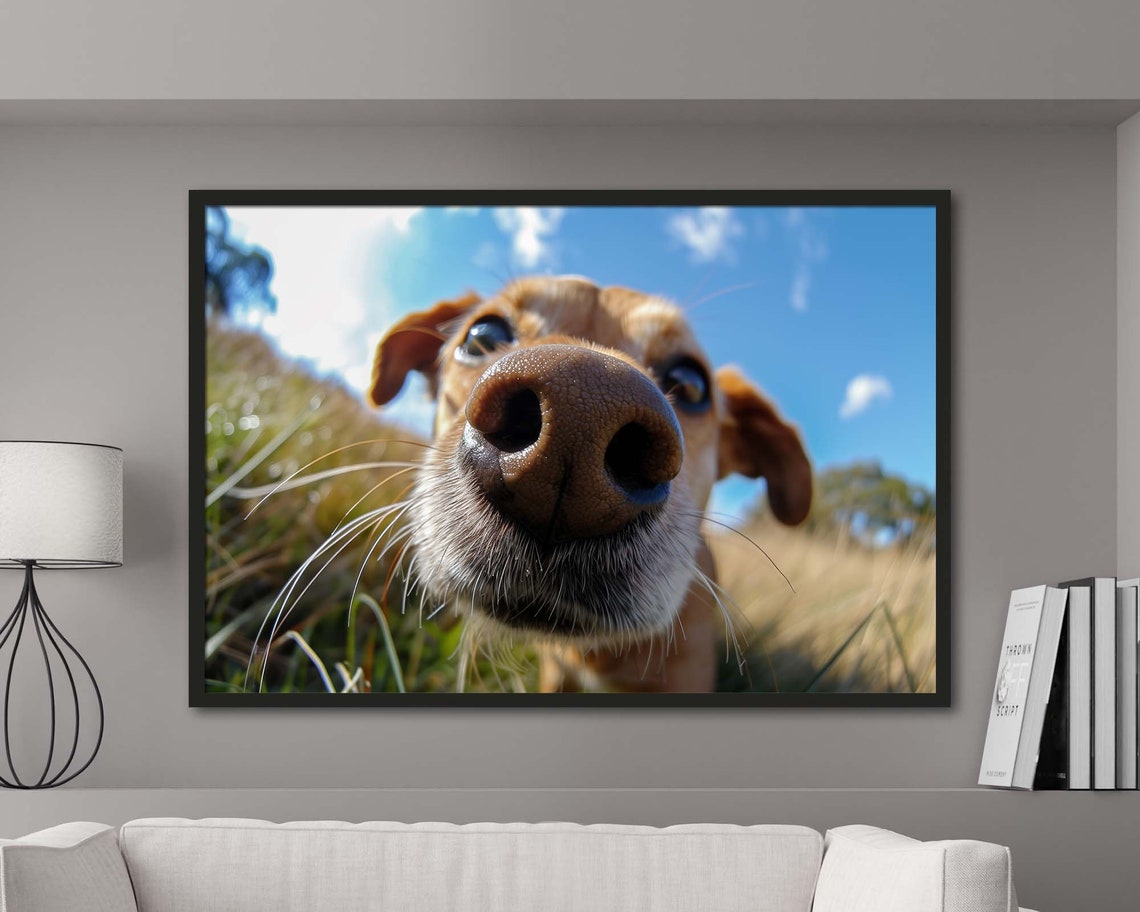 Dog Nose Close Up Funny Muzzle Macro Blue Sky Meadow Photo Poster