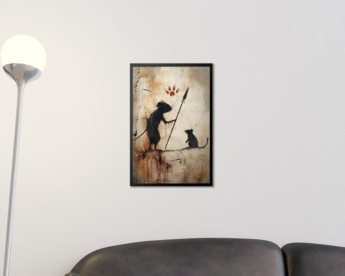 Funny Mouse Cave Painting No 1 Primitive Mouse Wall Art Whimsical Rat Illustration Rustic Animal Poster Ancient Art Inspired Decor - Image 2