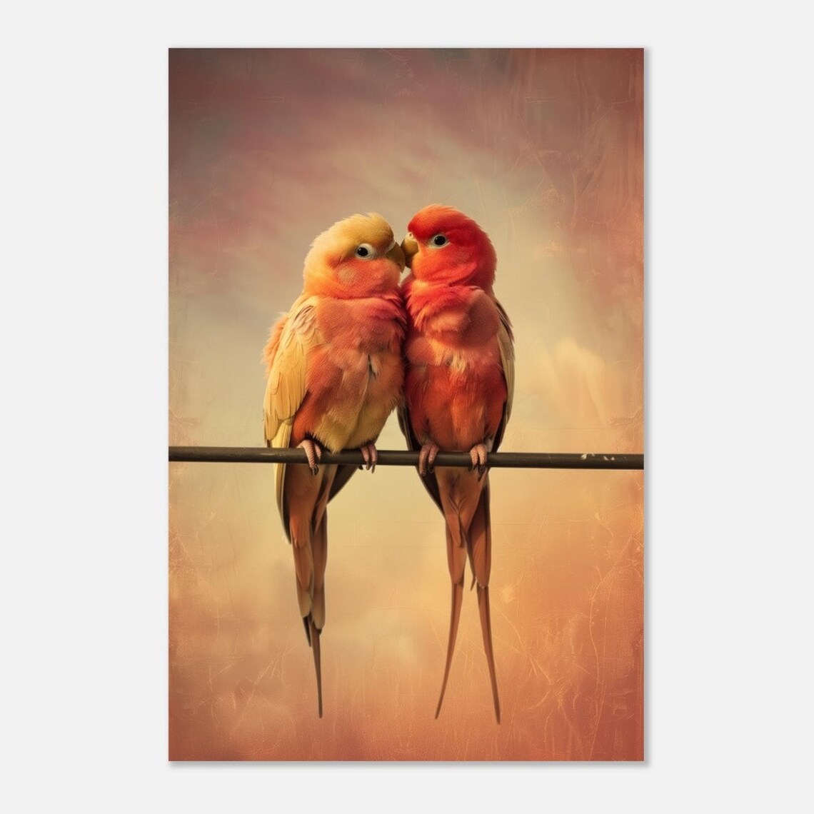Sunset Serenade Warm Toned Lovebird Pair Poster Romantic Avian Art Animal Poster Art Print Wall Art Perfect For Bedroom Living Room - Image 2