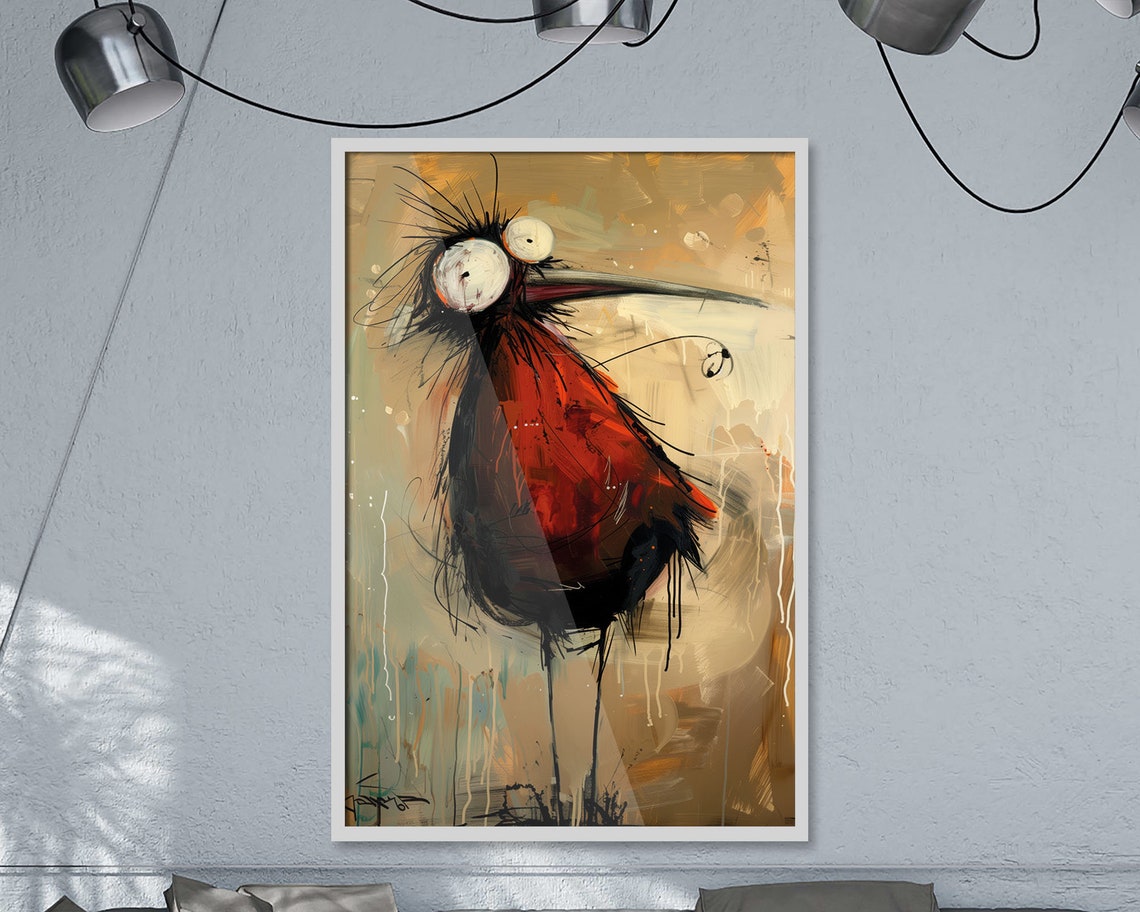Kiwi Bird Quirky Cartoon Big Eyes Funny Red Feathered Wall Art Poster