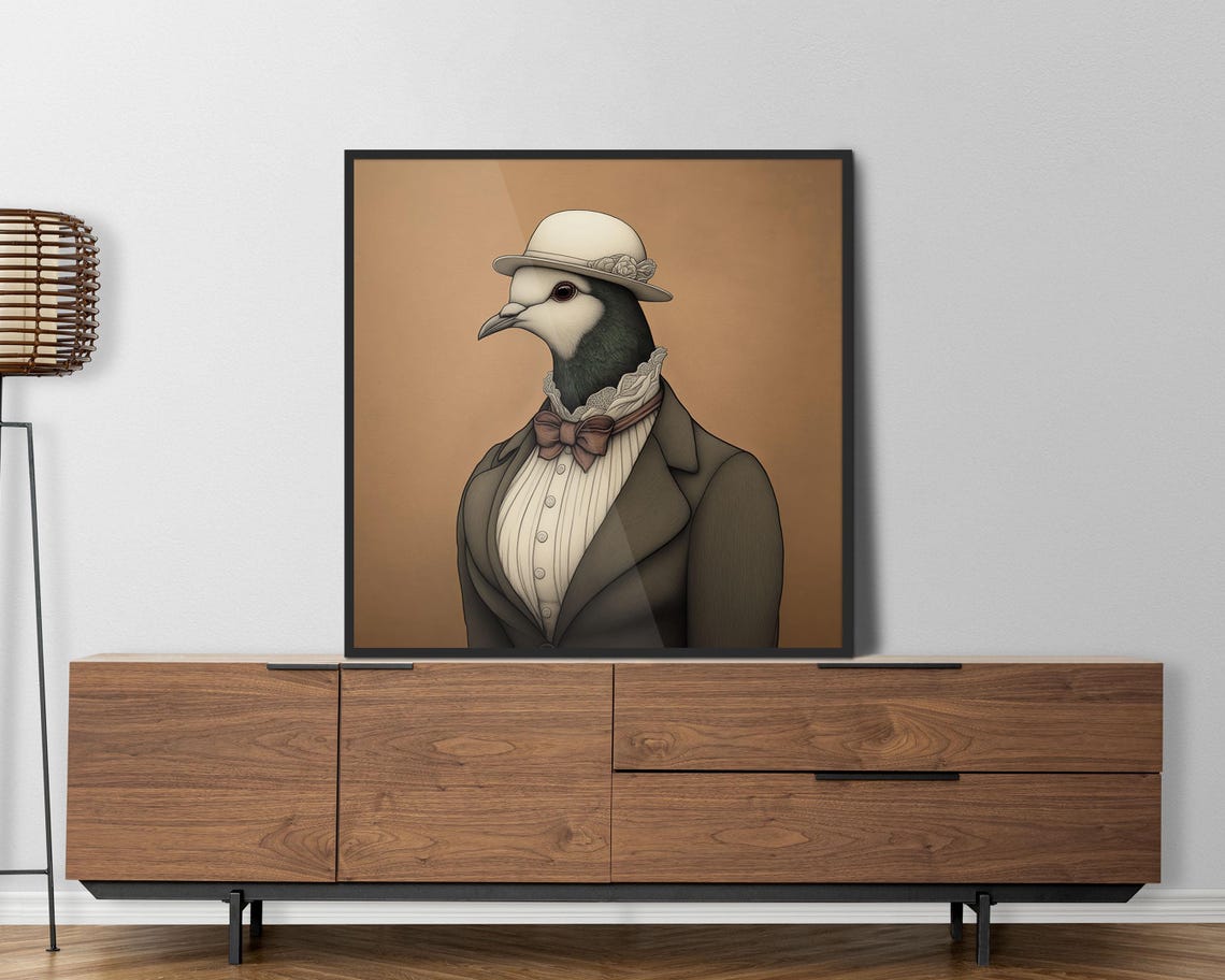 Elegant Lady Pigeon In Hat And Bow Tie Vintage Bird Art Poster - Image 4