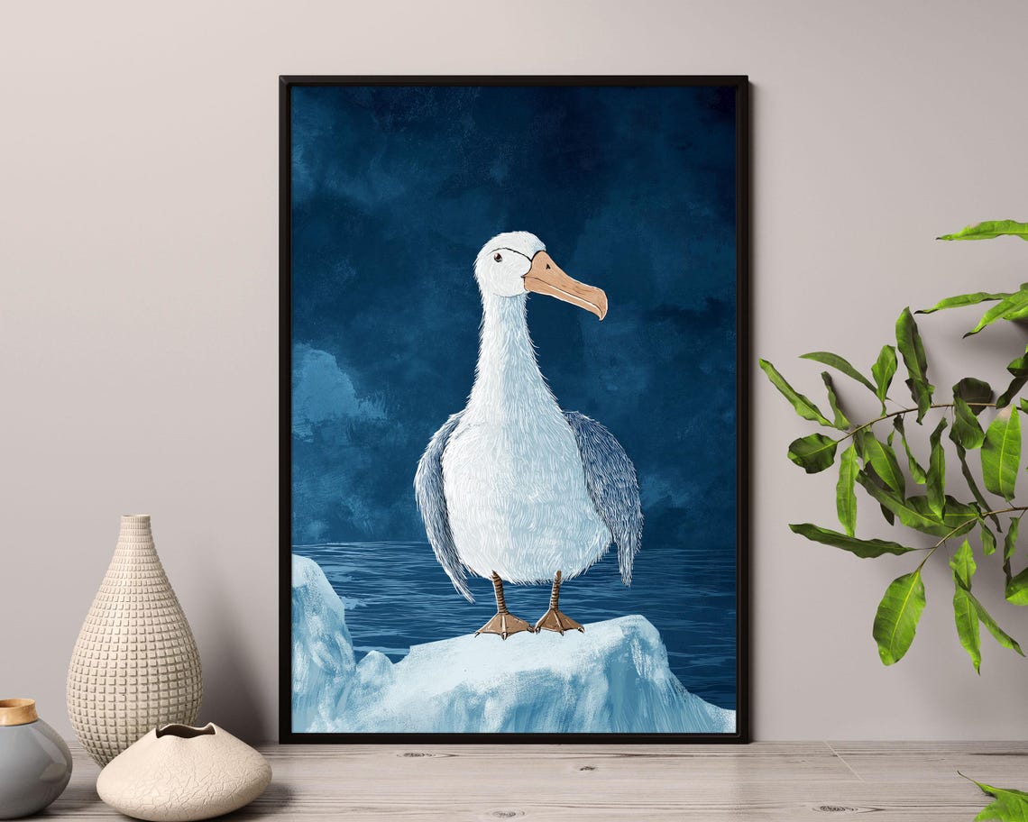 Cute Albatross Standing on Ice Floe Arctic Ocean Illustration Poster - Image 4
