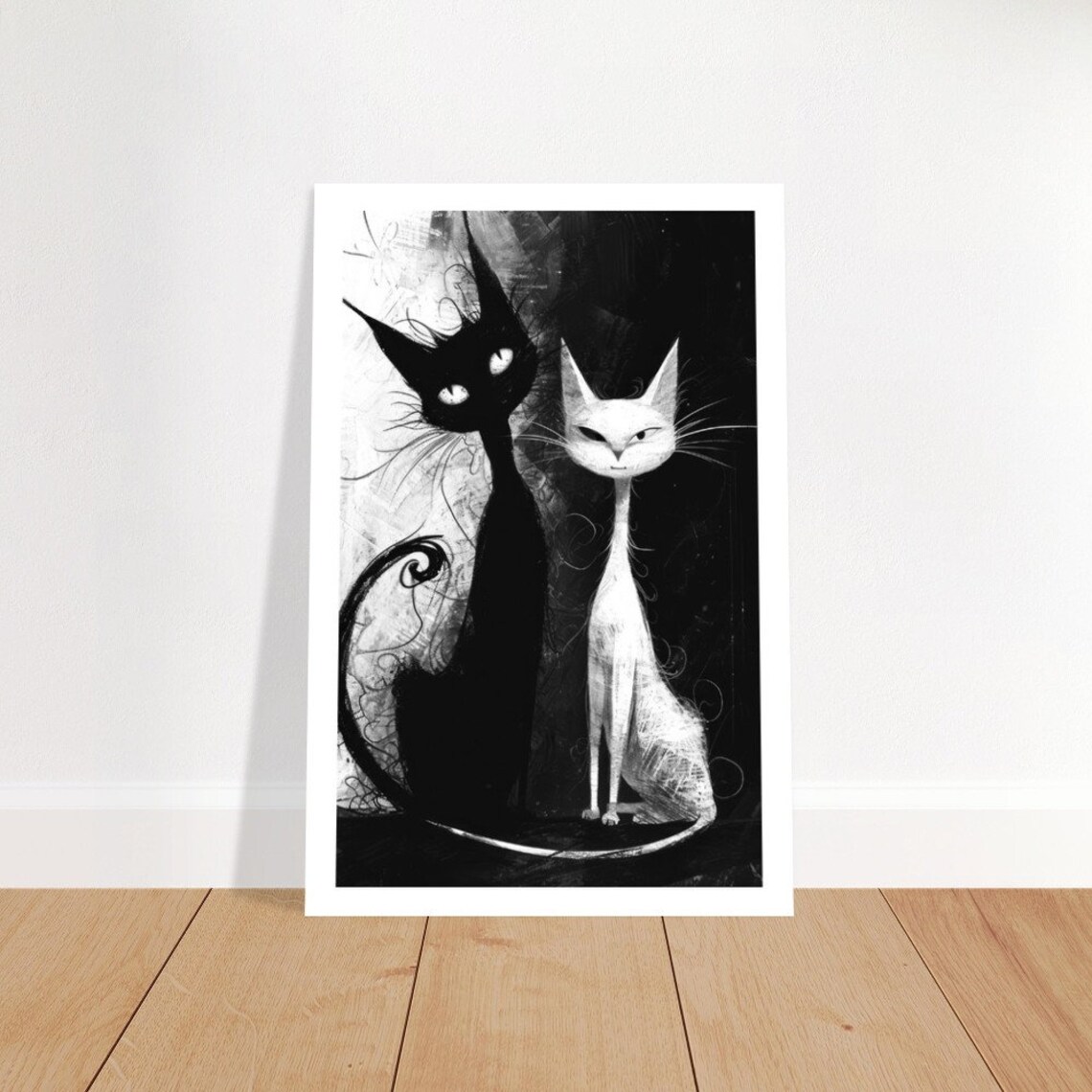 Chat Noir 4 Yin Yang Black White Cat Duo Striking Monochrome Art Poster - Image 2