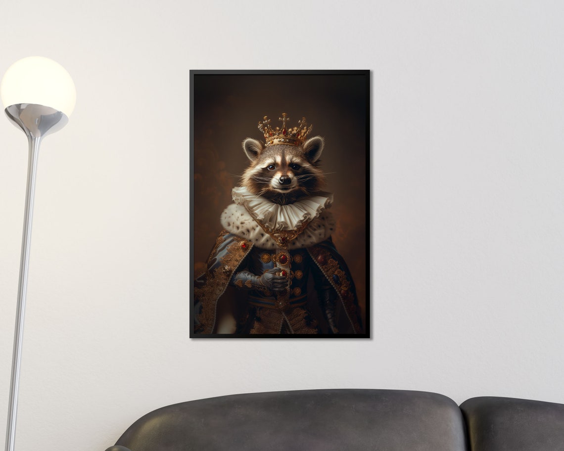Royal Raccoon In Gold Crown Ermine Ruff Regal Portrait Wall Poster