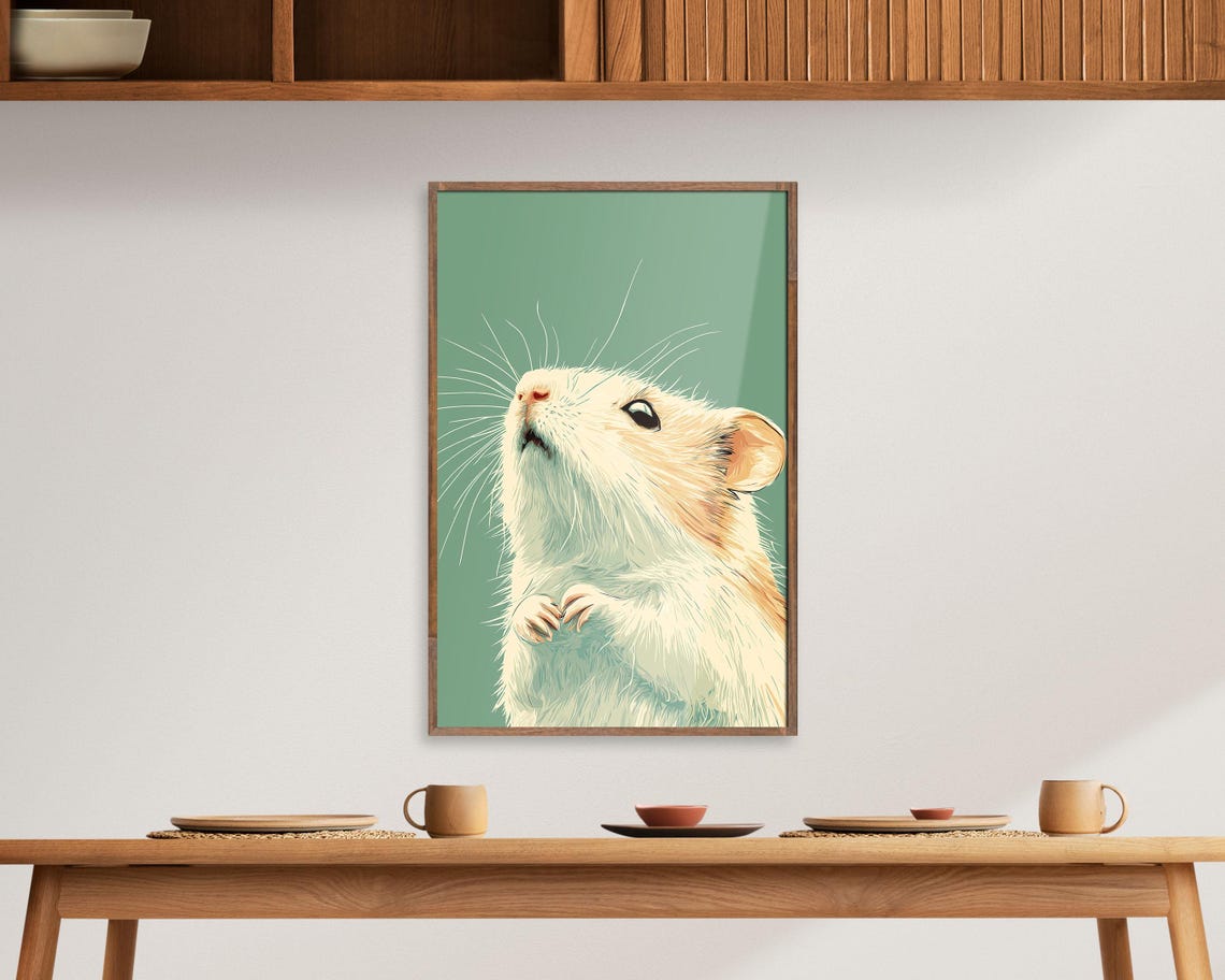 Cream Hamster Looking Up Minimalist Sage Green Background Wall Art - Image 6