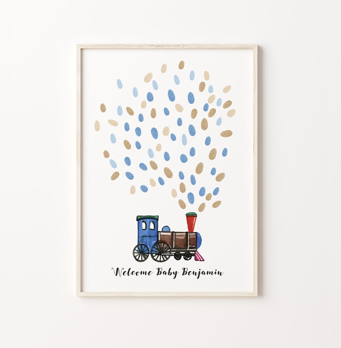 Watercolor Train and Rabbits Birthday Poster Print