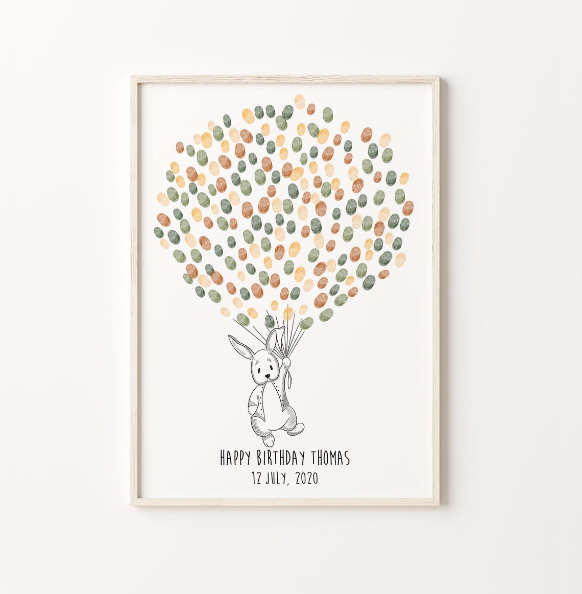 Baby Rabbit Fingerprint Guest Book Birthday Art Print